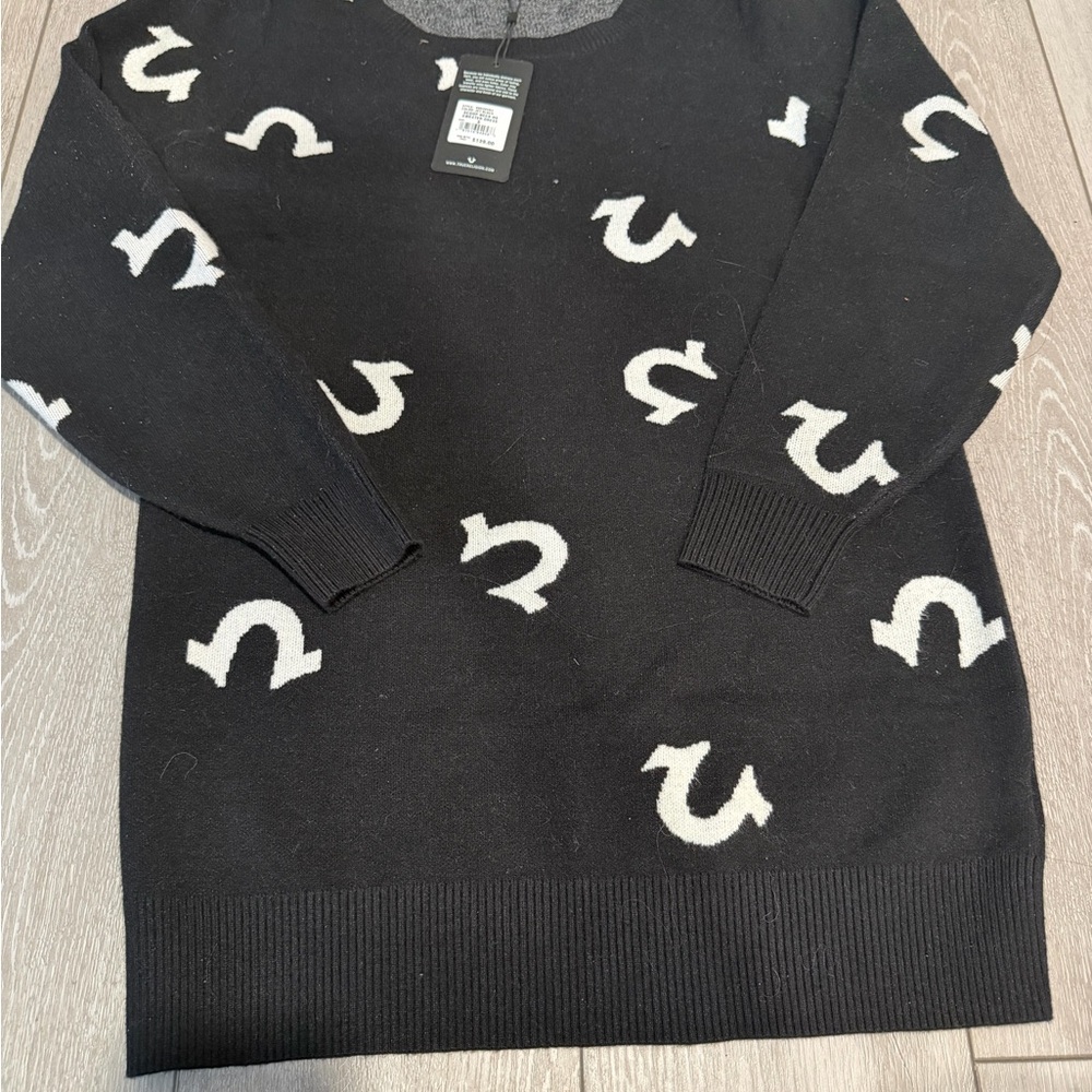 True Religion Black and White Logo Crewneck Sweater